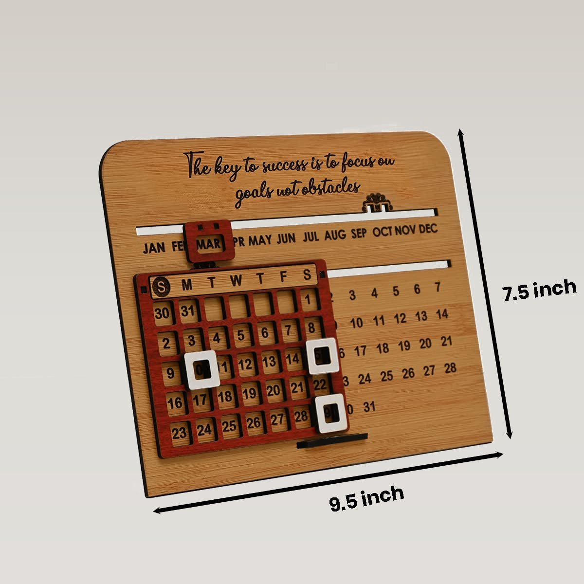 Perpetual Lifetime Desk Calendar with Sliding Date Tracker | MDF