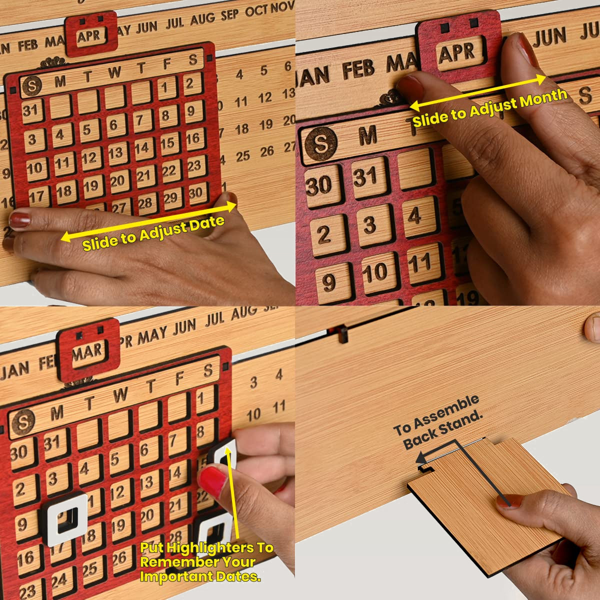 Perpetual Lifetime Desk Calendar with Sliding Date Tracker | MDF