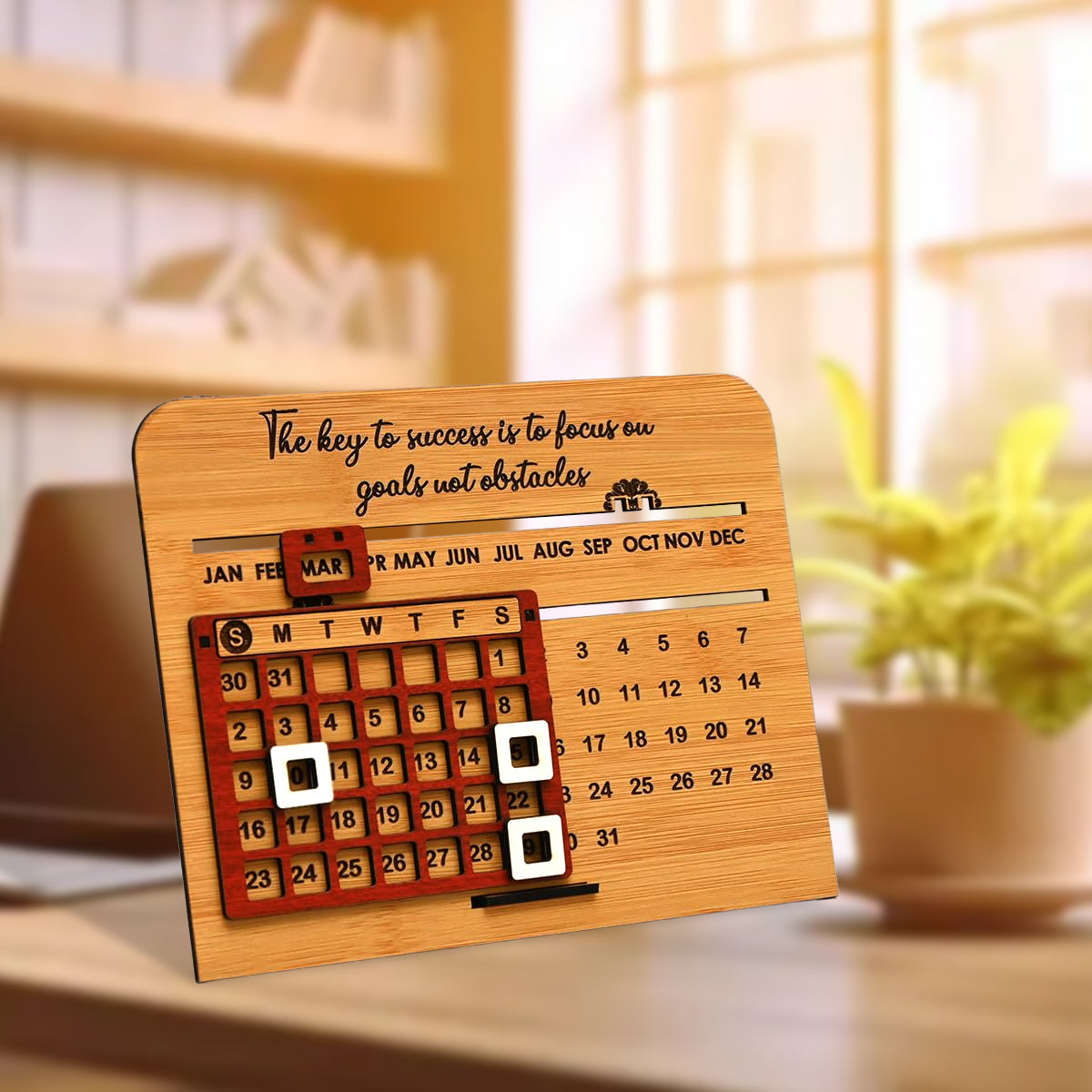 Perpetual Lifetime Desk Calendar with Sliding Date Tracker | MDF