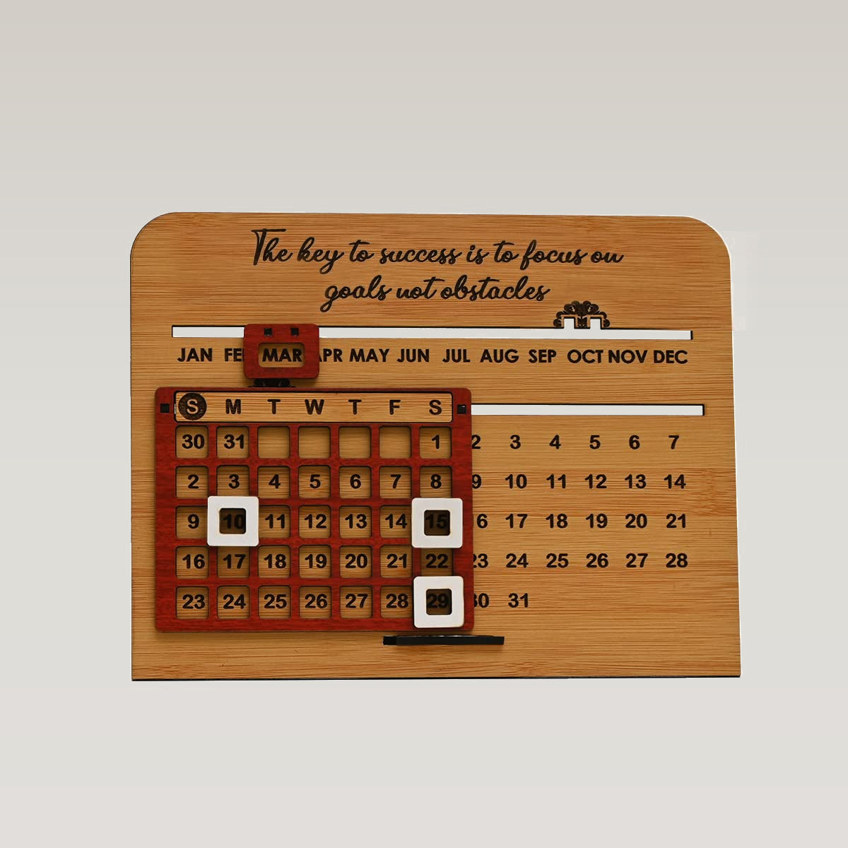 Perpetual Lifetime Desk Calendar with Sliding Date Tracker | MDF