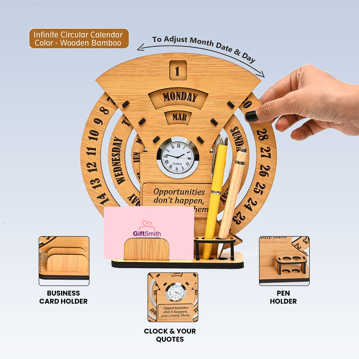 Perpetual Lifetime Desk Calendar with Clock & Organizer | MDF