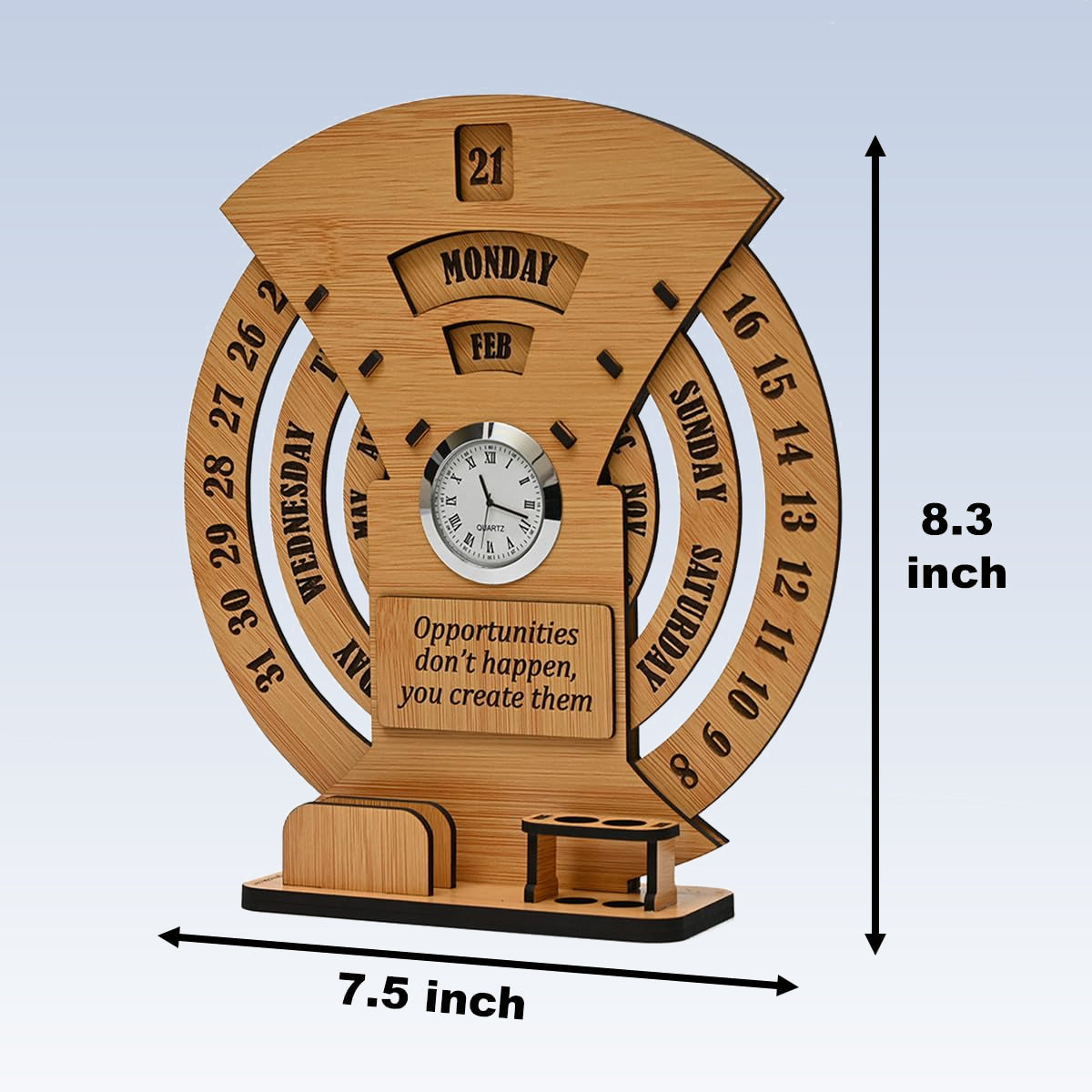 Perpetual Lifetime Desk Calendar with Clock & Organizer | MDF