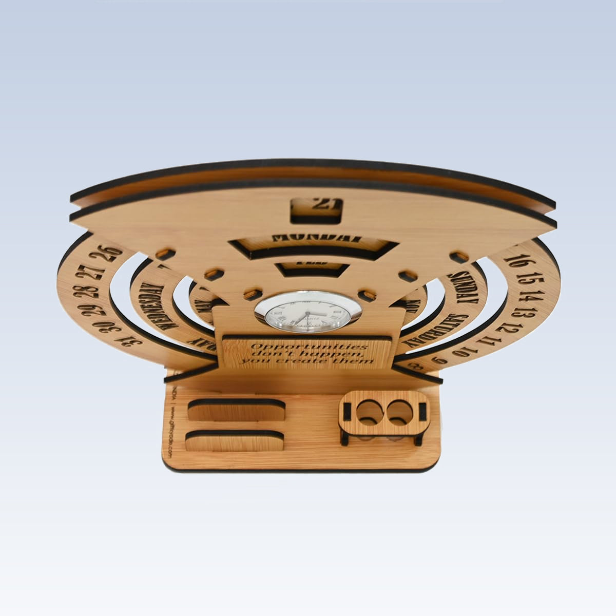 Perpetual Lifetime Desk Calendar with Clock & Organizer | MDF